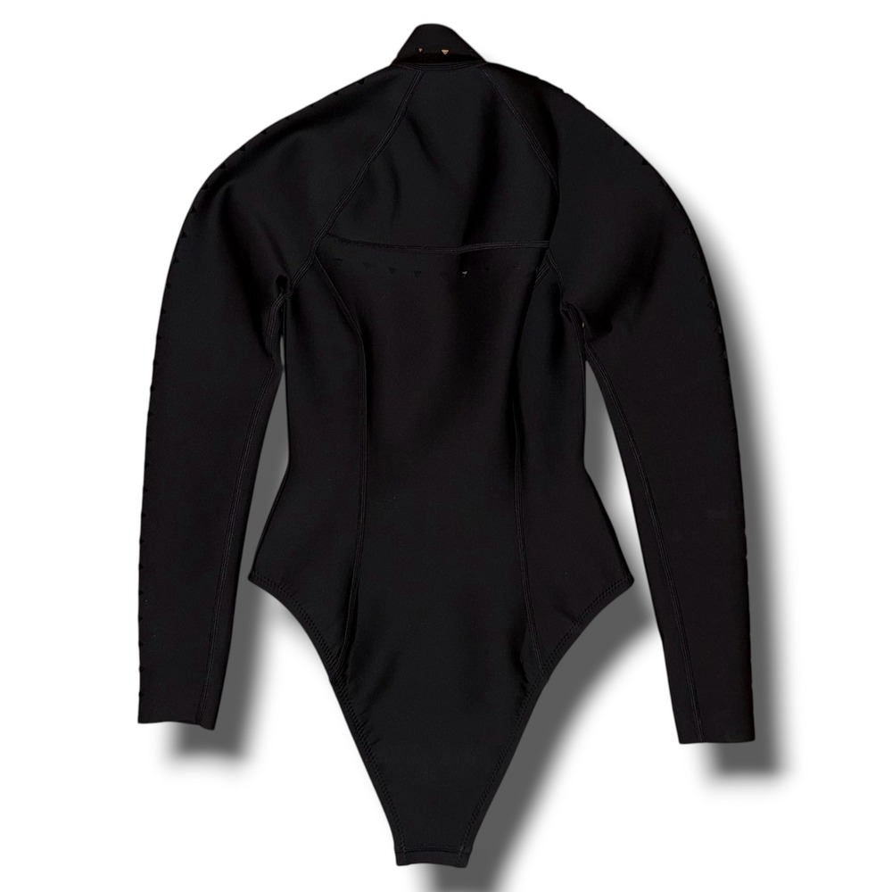Long Sleeve Black One-Piece Zip Front Swimsuit - Picture 4 of 5